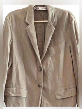 Zara Taupe Linen-Blend Blazer